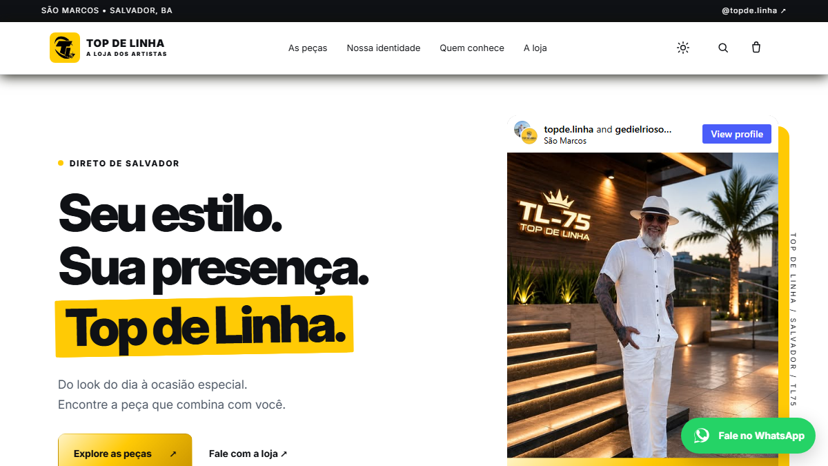Página inicial da loja online Top de Linha TL75